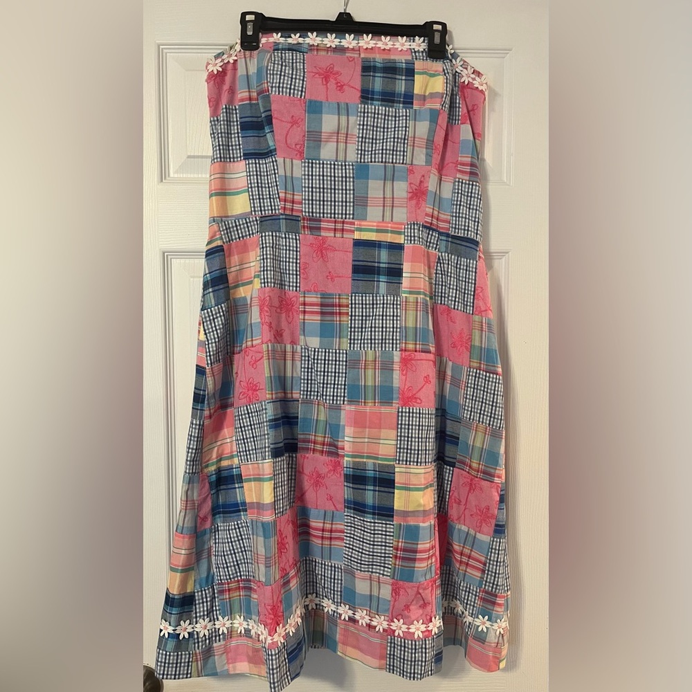 Lilly Pulitzer Palm Beach Sienna Picnic Patchwork Strapless Embroidered Dress 16